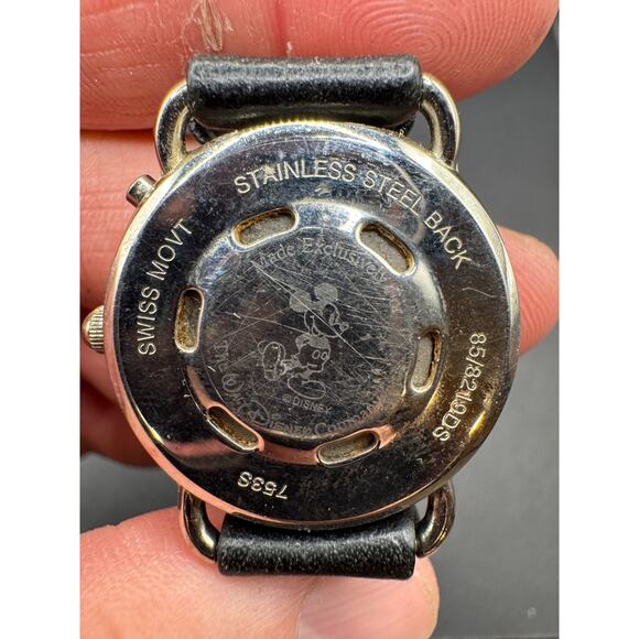 Disney Mickey Mouse Wrist Watch Silver Tone Black Leather Band 753S 27.4MM main image 14